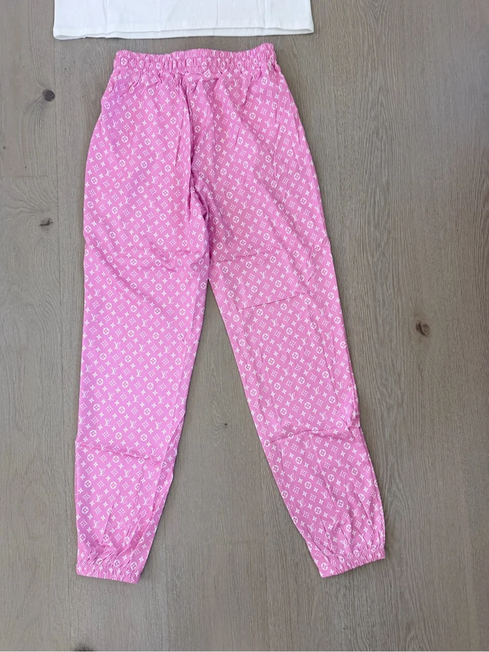 Women's Pink Patterned Lounge Set - White Top & Pink Pants size S